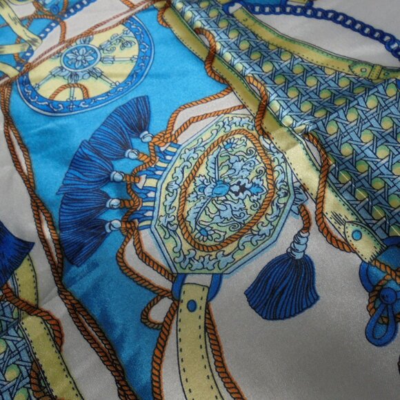 Vintage Scarf 19" Square Satin blue neckerchief retro summer - Picture 3 of 5